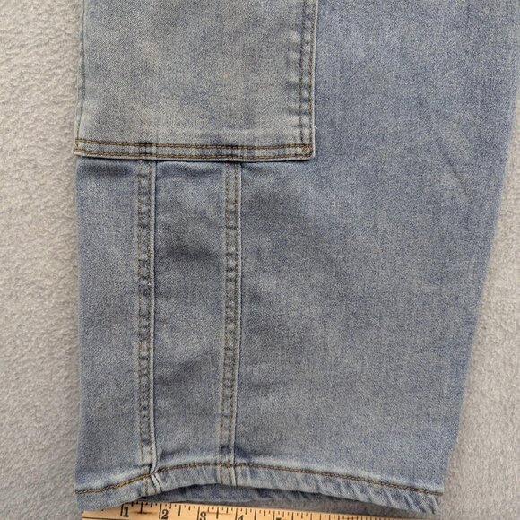 Red Bottoms Jeans Womens 14 Blue Cargo Denim Buckle Strap Wide Leg Baggy Y2K - Picture 9 of 16